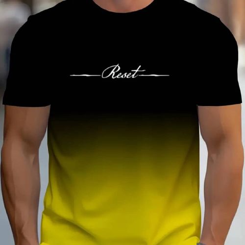 T-shirt de sport à manches courtess avec imprimé lettre jaune et dégradé de couleurs, idéal pour les activités de plein air, la course, le baske - SHEIN - Modalova