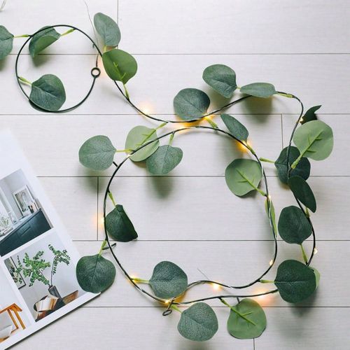 Pièce 2,3/4,3/6,3 mètres 20/40/60 lumières Guirlande de feuilles d'eucalyptus en fil de cuivre avec ligne d'argent, lumières de vigne LED, convien - SHEIN - Modalova