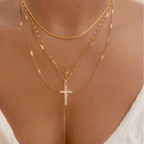 Ensemble De 4 Pièces De Colliers Simpless Avec Une Croix, Des Strass, Une Chaîne motif de serpent Et Un Gland, Idéal Pour Les Rendez-vous Et Les Va - SHEIN - Modalova
