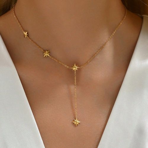 Pièce Colliers en acier inoxydable plaqué or 18 carats, chaîne en Y avec octagramme - SHEIN - Modalova