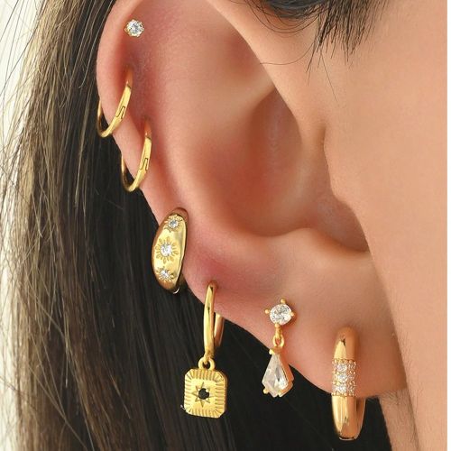 Pièces/set Boucles d'oreilles en cubic zirconia cubique noires élégantes, style simple et chic, convient pour les sorties, les fêtes et les dépla - SHEIN - Modalova