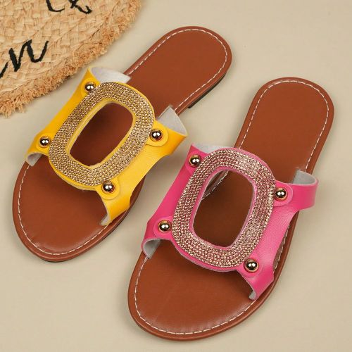 Nouvelles sandales glissantes casual ornées de strass à la mode, sexy et adaptées pour la plage, la maison et les sports d'extérieur, avec des él - SHEIN - Modalova