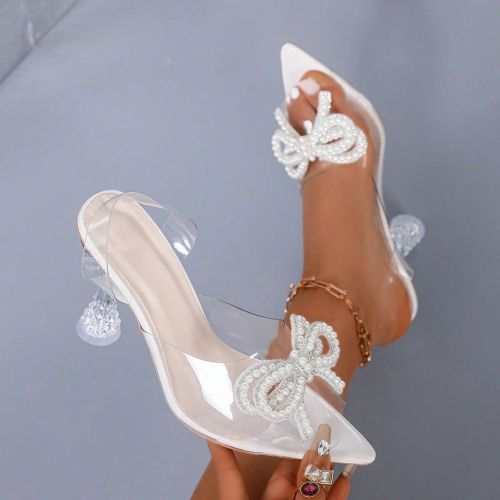 Nouvelles chaussures à talon haut aiguille de style 2025 avec décorations en cristal et nœud, talons transparents. Sandales de fée en cristals - SHEIN - Modalova