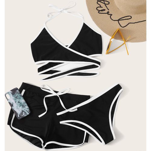 Bikini ras-du-cou avec liseré contrastant & Short 3 pièces - SHEIN - Modalova