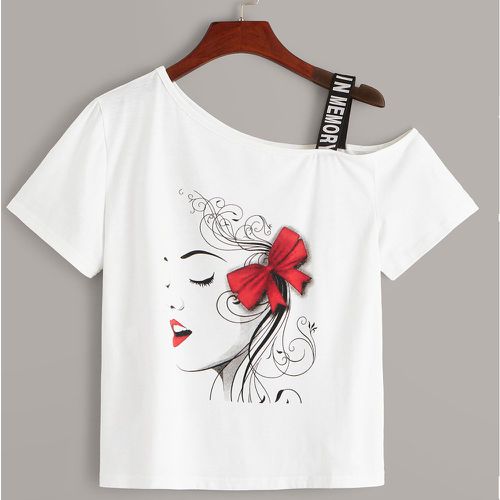 T-shirt asymétrique avec imprimé lettres - SHEIN - Modalova