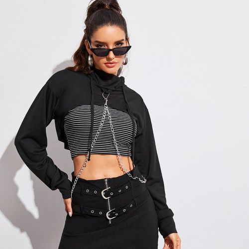 Sweat-shirt à capuche mini court avec chaîne (sans top rayé) - SHEIN - Modalova