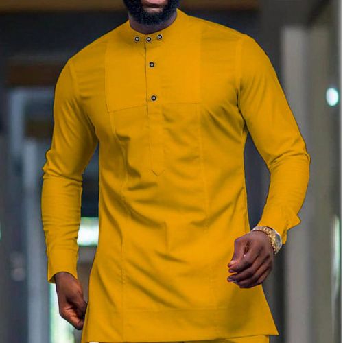 Ensemble 2 pièces Dashiki blancs, design minimaliste casual avec col spécial, chemise à manches longues coupe décontractée et pantalon à taille - SHEIN - Modalova