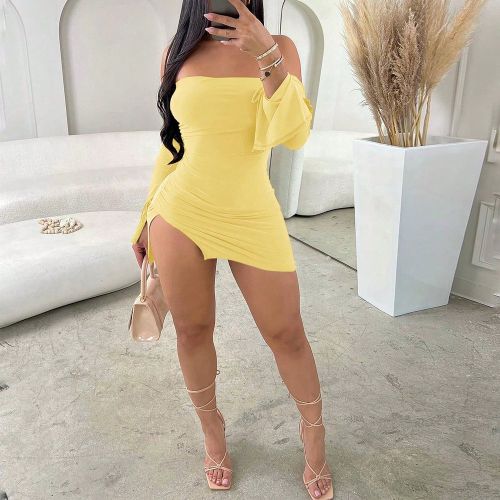 Robe mini élégante sans manches à fente sur la cuisse, jaune beurre,s, pour le carnaval, les soirées romantiques, la Saint-Valentin - SHEIN - Modalova