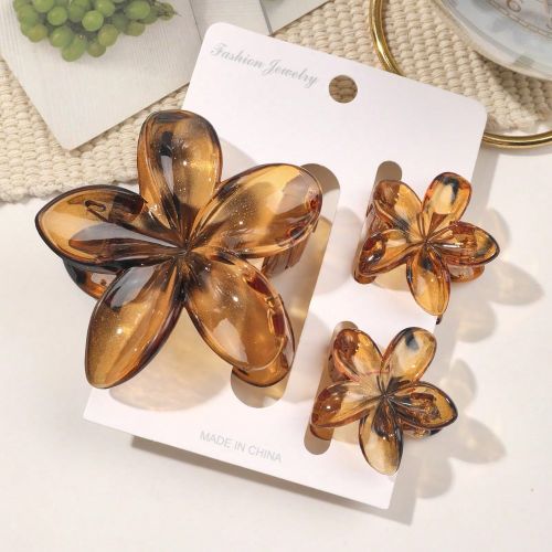 Pièces Ensemble de pinces à cheveux en fleur acrylique jaune ambre dégradé brillant, différentes tailles, style plage/resort, accessoire pour fra - SHEIN - Modalova