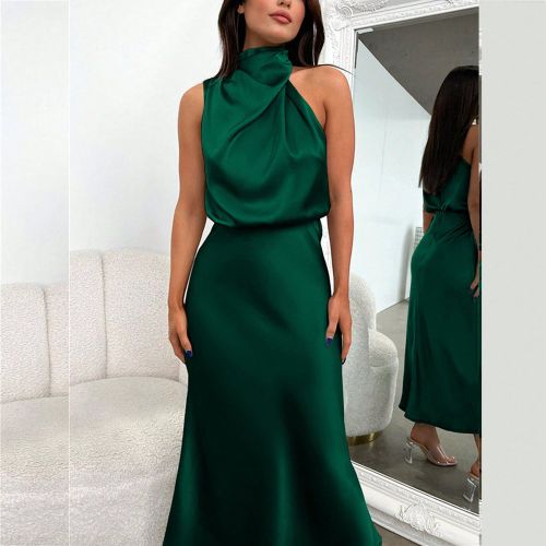 Robe de satin sans manchess, robe de cocktail plissée en soie élégante pour fête d'été, soirée, mariage et vacances - SHEIN - Modalova