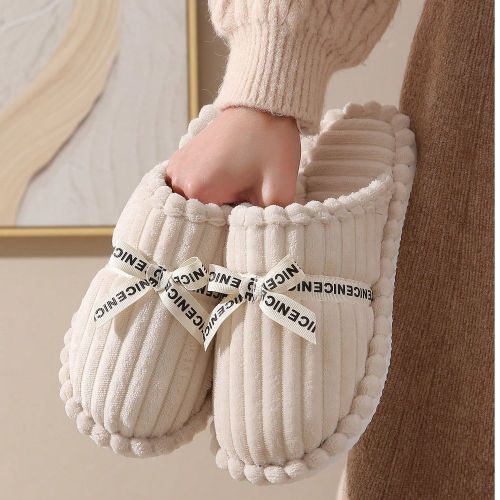Nouvelles mules d'intérieur en velours côtelé d'automne/hivers, mules à bout fermé avec nœud papillon, chaudes - SHEIN - Modalova