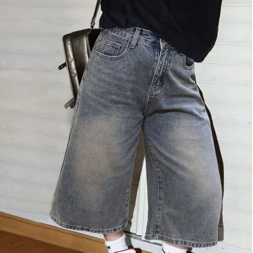 Short en jean d'étés, style Y2K, lavé, avec des effilochures en forme de moustaches de chat, décontracté, pour le port quotidien, années 90, cou - SHEIN - Modalova