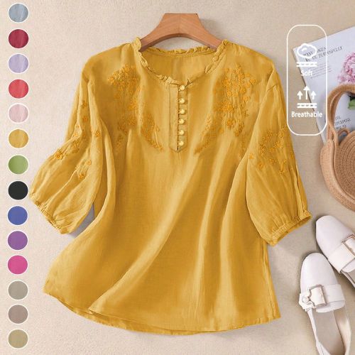 Blouse ample mi-manches à broderie rétro bohèmes, printemps/été - SHEIN - Modalova