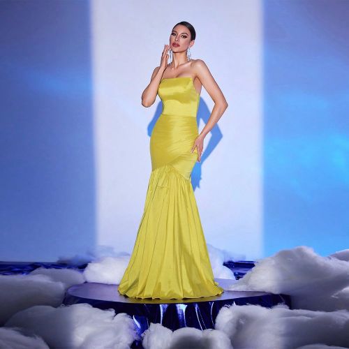 Robe de soirée longue asymétrique avec nœud en tube tressé jaune - SHEIN - Modalova
