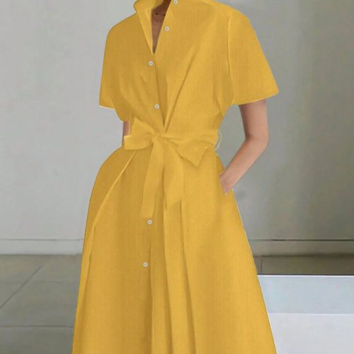 Développé sur mesure] Nouvelle robe chemise élégante décontractée à manches courtes de couleur unies - SHEIN - Modalova