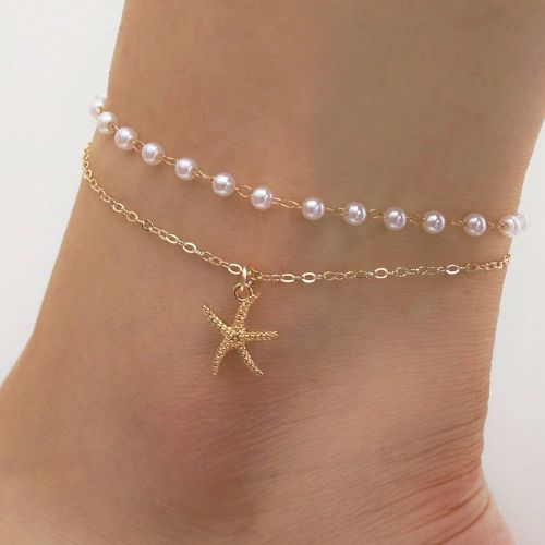 Pièce Chaîne de cheville double couche de style vacances océan plage avec étoile de mer et faux perle, convenant pour un usage quotidien, comme ca - SHEIN - Modalova