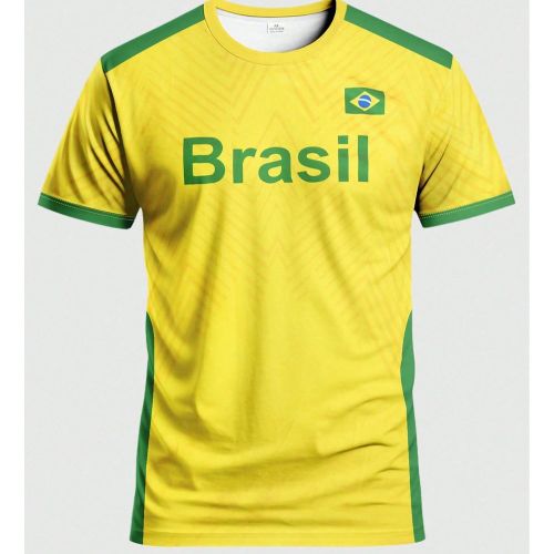 Maillot de soccer jaune personnalisé du Brésils, Top de sport confortable à col rond, convient pour l'entraînement de soccer, le port casual, les - SHEIN - Modalova