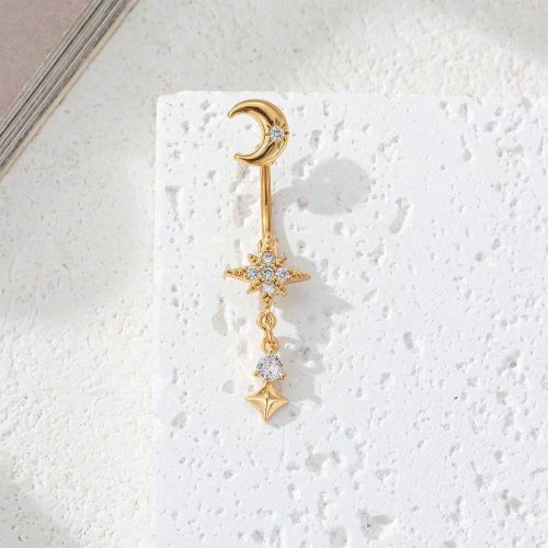 Pièce Anneau de nombril avec étoile et lune serti de zirconium cubique plaqué or 18 carats, bijou pour fête, port quotidien, vacances à la plage - SHEIN - Modalova