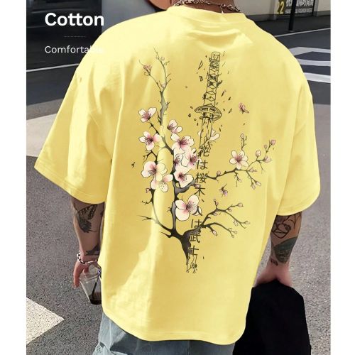 T-shirt en coton cÃ´telÃ©, imprimÃ© Ã©pÃ©e de samouraÃ¯ en fleurs de cerisier, vÃªtements de sports de style universitaire printemps et Ã©tÃ©, hauts Ã - SHEIN - Modalova