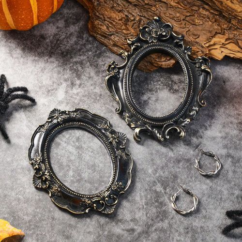 Pièce Cadre photo de forme ovale noir avec motif floral 3D de style européen en matériau de résine, convient comme accessoire de photographie, dé - SHEIN - Modalova