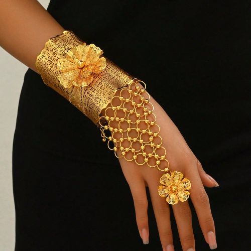 Pièce Élégant bracelet large réglable avec design floral évidé, style mariage. Bijoux mode pour les fêtes et festivals - SHEIN - Modalova