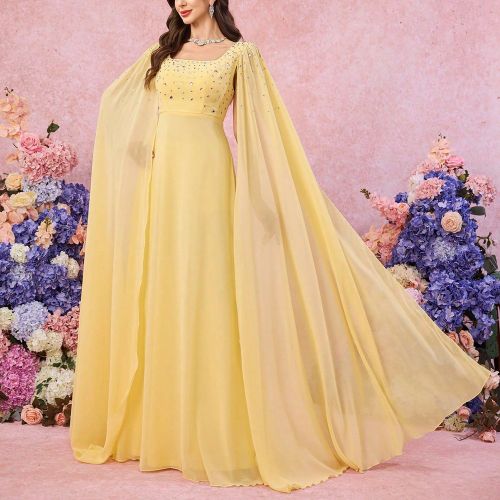 Robe de soirée, de demoiselle d'honneur, de mariage, de témoin, de cérémonie, d'anniversaire, de remise de diplômes en mousseline de soie de coul - SHEIN - Modalova