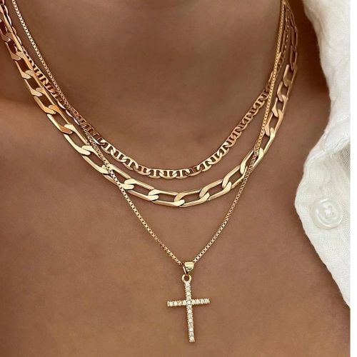 Pièce Collier croix minimaliste en acier inoxydables, chaîne lien cubain, style casual de rue, cadeau d'anniversaire pour petit ami, sans boîte - SHEIN - Modalova
