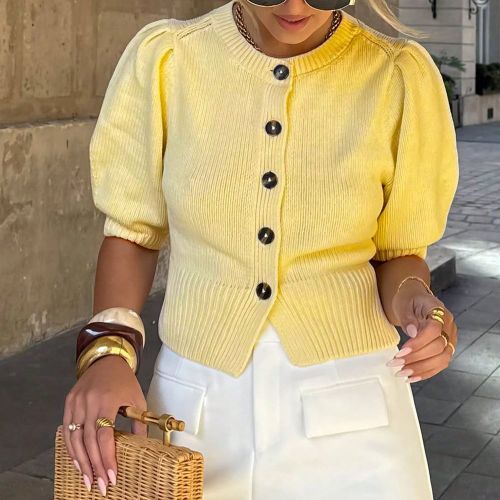 Cardigan élégant et délicat à manches bouffantes colorés, convient pour les vacances, le port casual quotidien, les sorties et diverses occasions - SHEIN - Modalova