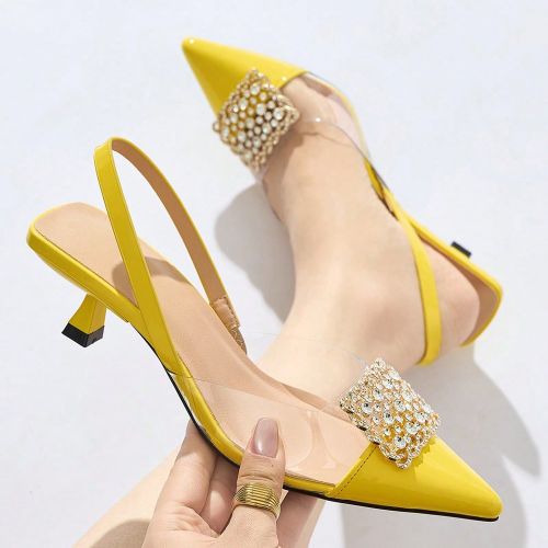 Escarpins à bout pointu avec décoration de strass, talon kitten, sans dos, Glissants. Élégants et confortables, conviennent pour les fêtes, les m - SHEIN - Modalova