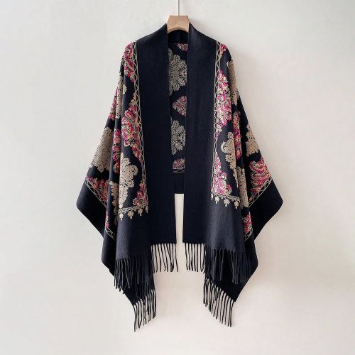 Pièce Écharpe en fausse cachemire brodées, automne/hiver. Écharpe châle poncho de style bohème épais et chaud avec glands brodés, idéal pour - SHEIN - Modalova