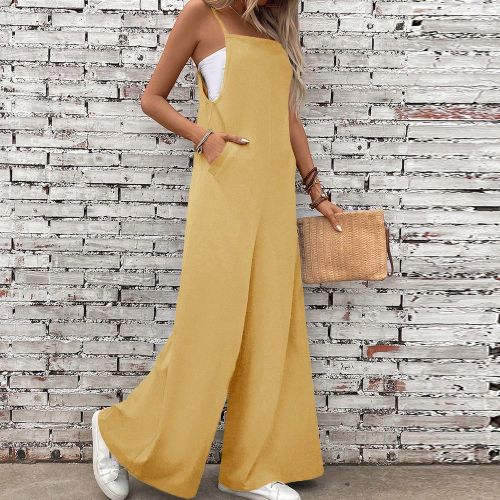Combinaison casual à jambes larges avec pochess, couleur unie - SHEIN - Modalova
