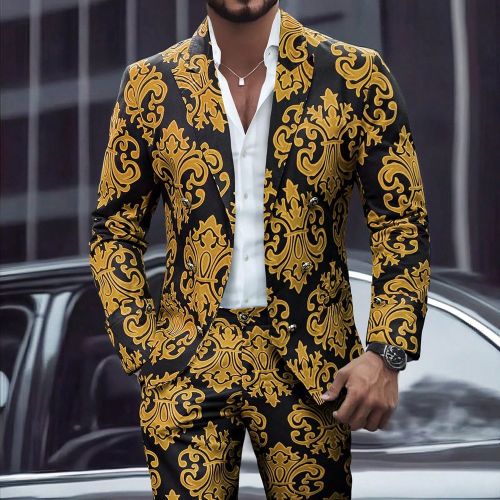 Ensemble costume comprenant veste croisée à manches longues avec imprimé intégral et pantalon long avec poches - SHEIN - Modalova