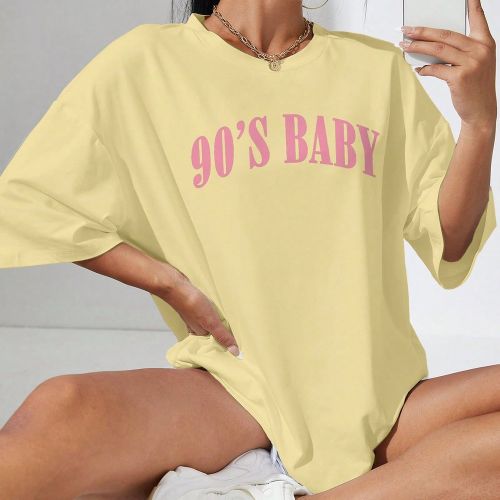 T-shirt casual à manches courtes col rond imprimé lettress - SHEIN - Modalova