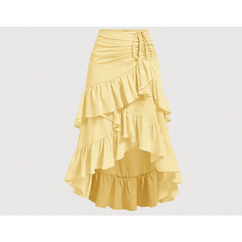 Jupe d'été jaune crémeuxs avec ourlet asymétrique, taille élastique froufroueuse à plusieurs couches, jupe de fête, jupe bohème, jupe de déje - SHEIN - Modalova