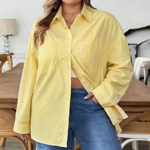 Chemise à manches longues imprimée de rayures simpless grandes tailles, pour un usage quotidien. Top à manches longues, chemise pour enseignante, v - SHEIN - Modalova