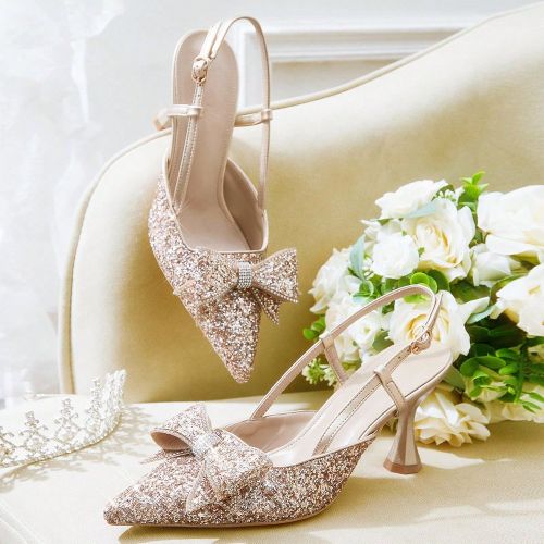 Chaussures mules à talons hautss avec nœud pailleté et strass, pour mariage/fête - SHEIN - Modalova