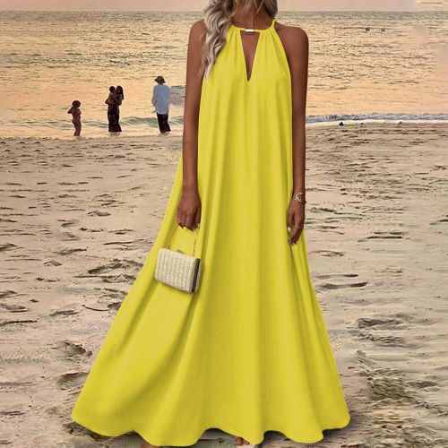 Robe longue de couleur unie, simple et pratique pour le quotidien, avec col bénitier et encolure dégagée. Idéale pour les vacances et la plage - SHEIN - Modalova