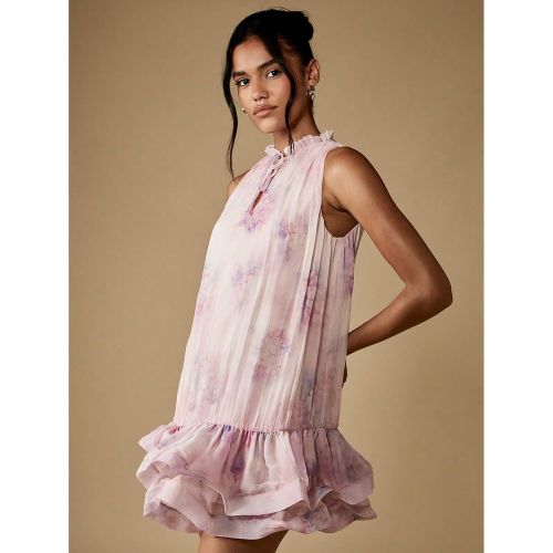 Robe mini imprimée florale aquarelle, robe de soirée chiffon fluide, volants, sans manches, pour fête, mariage, cocktail, occasion spéciale, style - SHEIN - Modalova