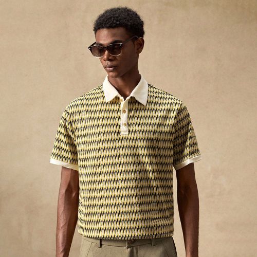 Chemise polo décontractée ajustées, en tricot jaune avec motif géométrique jacquard. Manches courtes, col chemise. Convient pour le golf, l'été - SHEIN - Modalova