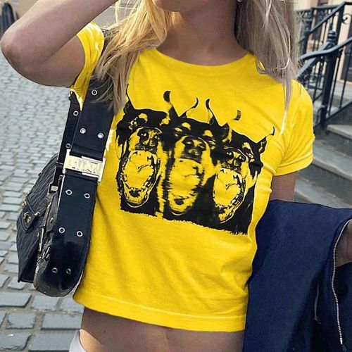 T-shirt décontracté avec col rond imprimé de chiens à manches courtes pour l'été - SHEIN - Modalova