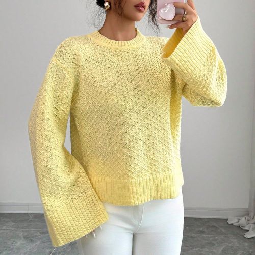 Pull en tricot texturés en jaune clair, début de l'automne - SHEIN - Modalova