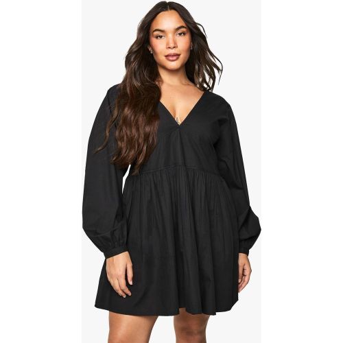 Robe À Smocks En Popeline De Coton, Manches Blouson - 44 - boohoo - Modalova