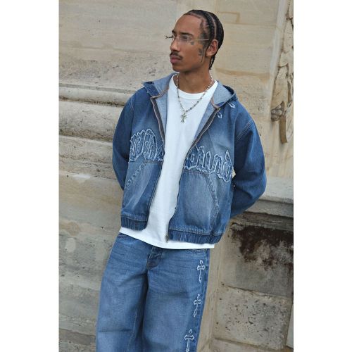 Sweat à capuche oversize délavé à écusson croisé - S - Boohooman - Modalova