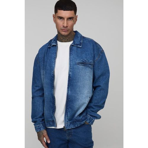 Tall Oversized Boxy Zip Up Denim Overshirt - 2XL - Boohooman - Modalova