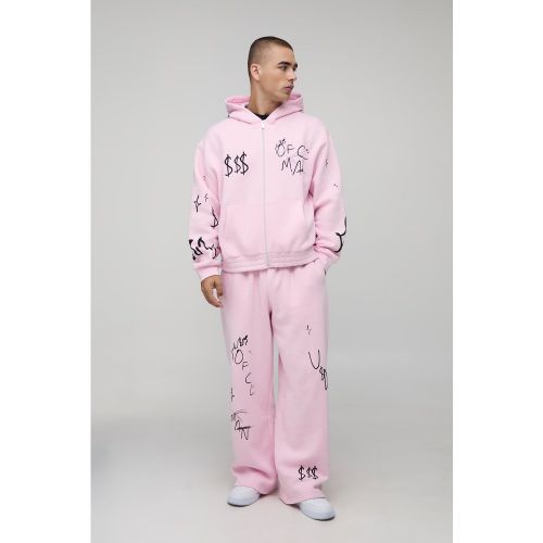 Sweat à capuche oversize zippé à imprimé graffiti - S - Boohooman - Modalova