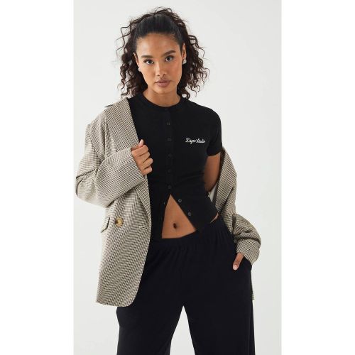 Haut Manches Courtes Côtelé à Boutons avec Broderie Script | Taille 2XL - DSGN Studio - Modalova