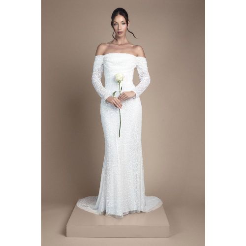 Robe de Mariée Maxi Honoured à Sequins Drapée Bardot Manches Longues | Taille 46 - Coast - Modalova