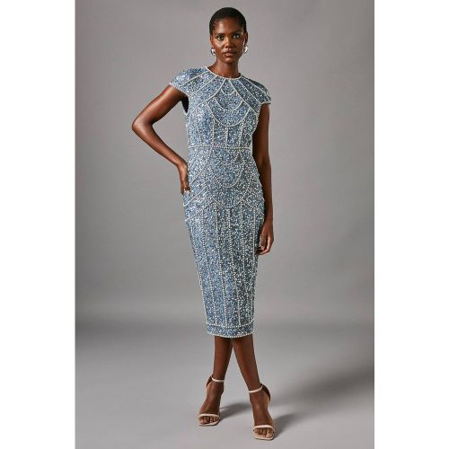 Robe Crayon à Manches Courtes Ornée de Perles | Taille 46 - Coast - Modalova