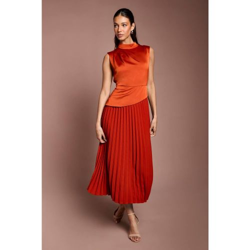 Robe Midi Drapée à Col Haut et Jupe Plissée | Taille 44 - Coast - Modalova