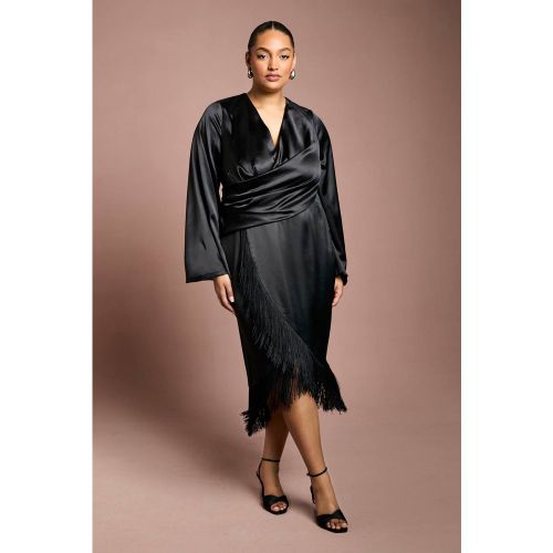 Robe Portefeuille Satinée Grande Taille Avec Détail Franges | Taille 48 - Coast - Modalova